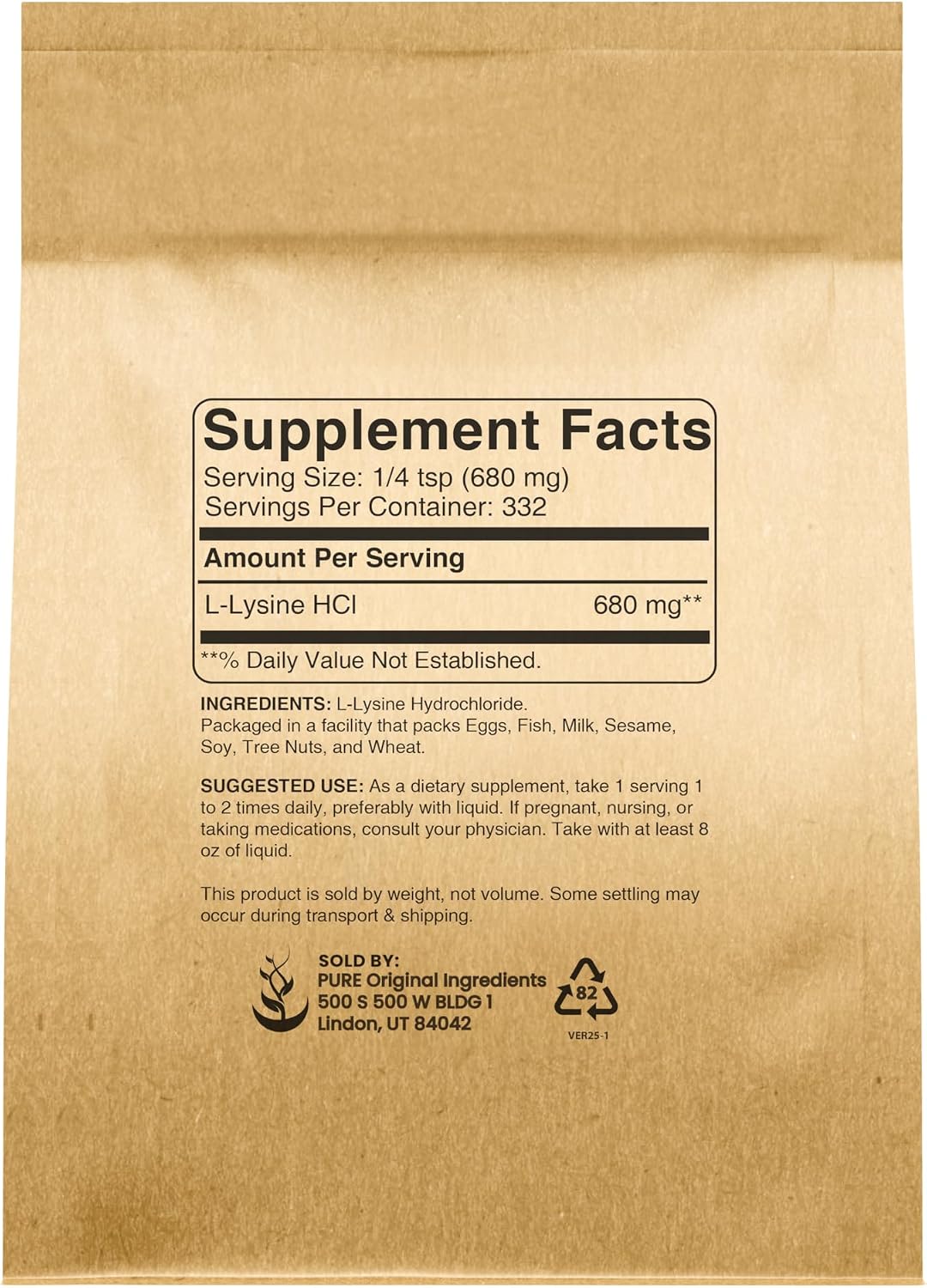 Pure Original Ingredients L-Lysine HCl (227 g) - Pure Amino Acid Powder - görsel 2