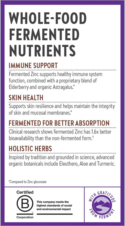 New Chapter Fermented Zinc Complex Food Supplement - One Daily for Immune Support and Skin Health with Copper - 60 Tablets