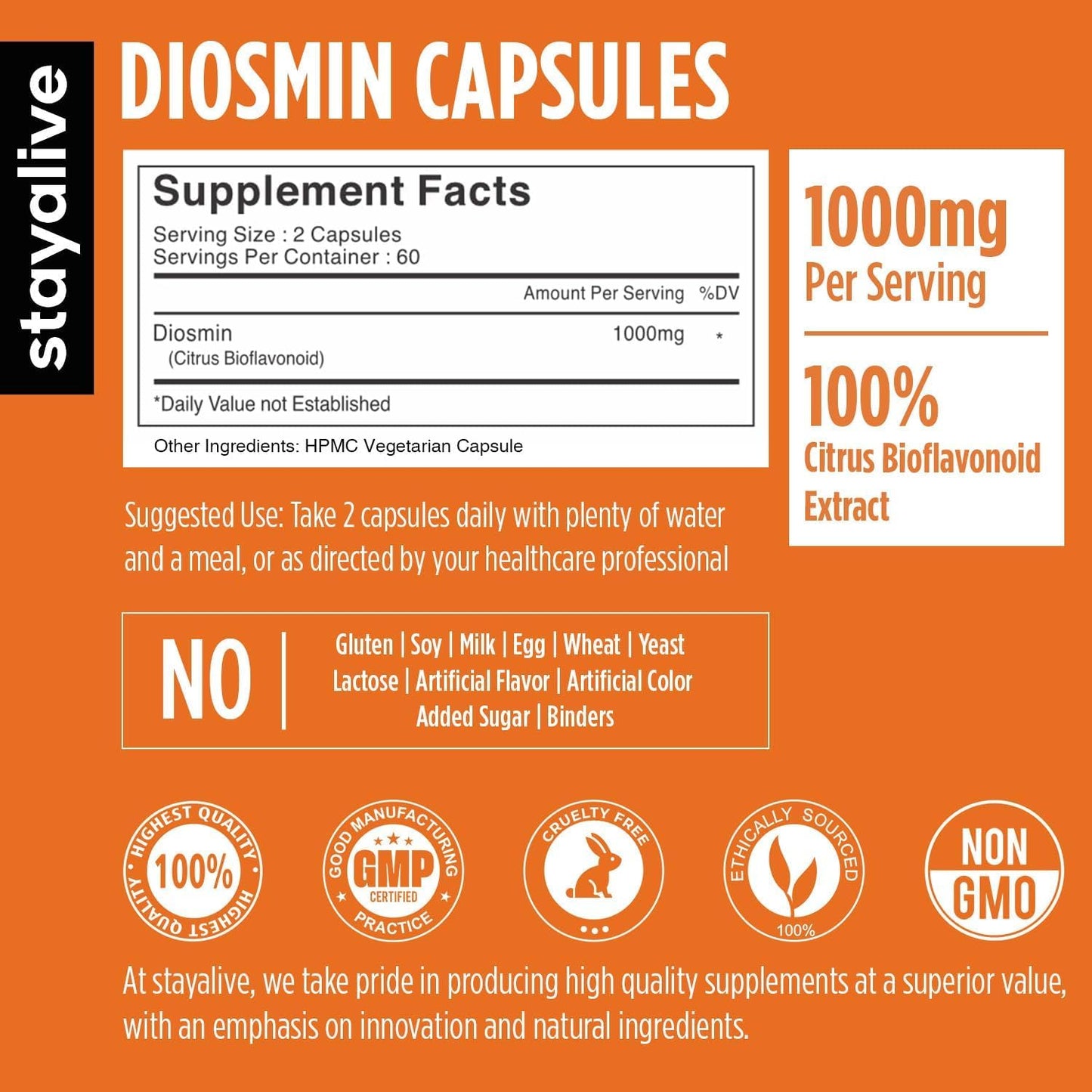 STAY ALIVE Pure Diosmin Complex 1000mg, 120 Capsules - görsel 2