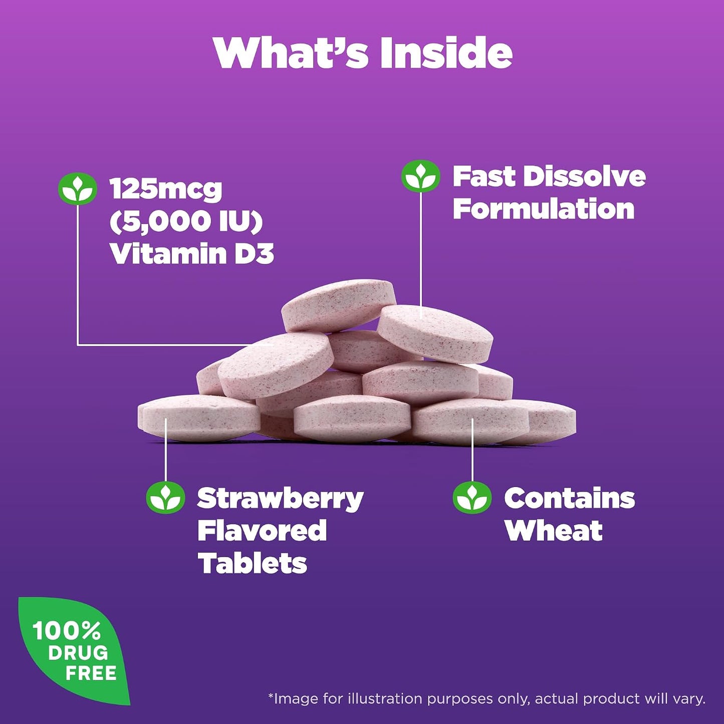 Natrol Vitamin D3 5,000 IU Fast Dissolve Tablets, Bone & Joint Health, 90 Count - görsel 2