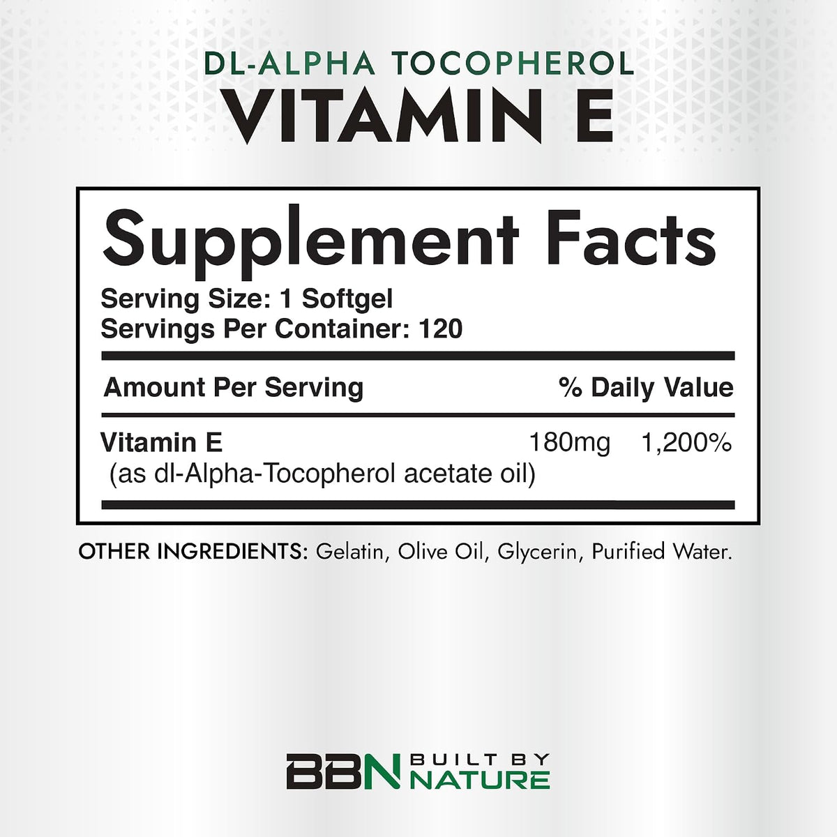 Built by Nature Vitamin E with Olive Oil 400 IU, 120 Soft gel capsules - görsel 2