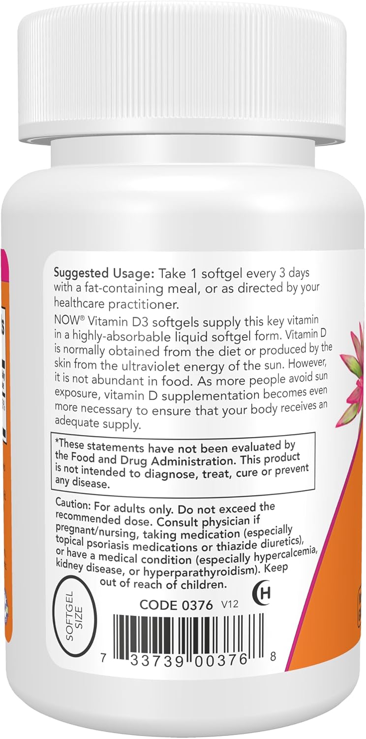 NOW Foods Vitamin D-3 10,000 IU, 120 Softgels - görsel 3