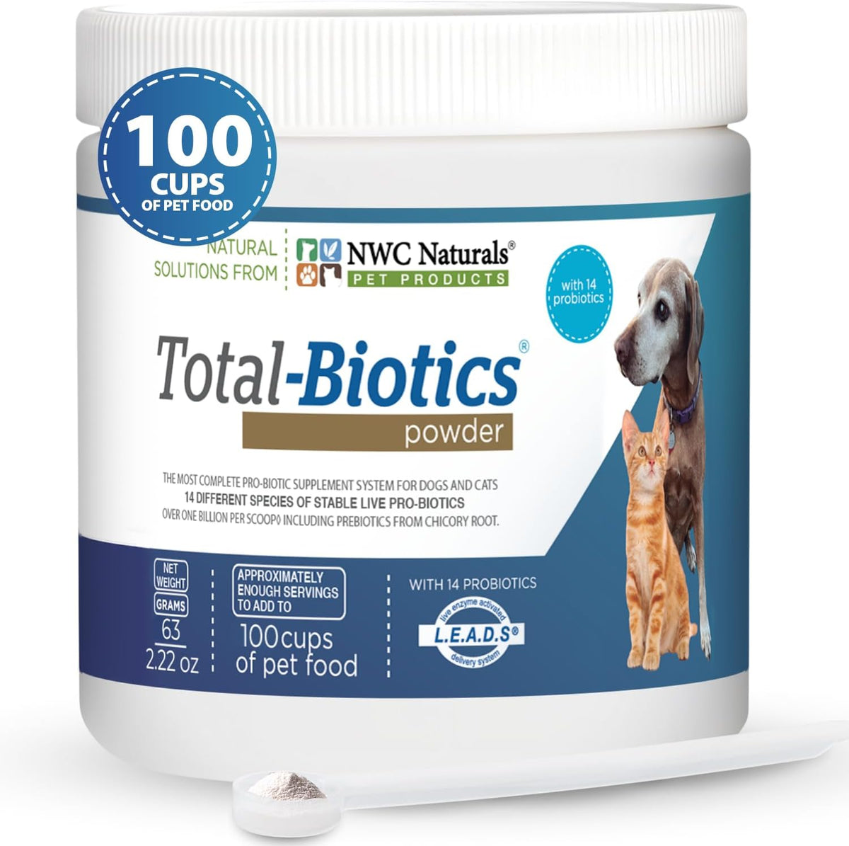 NWC Naturals Total-Biotics Probiotic for Dogs & Cats - Digestive Health Powder, 100 Servings - görsel 1