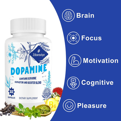 Zdoroviye Dopamine Supplement - 500mg Mucuna Pruriens Extract (40% L-DOPA) - 60 Capsules