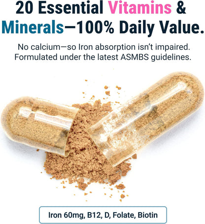 BariatricPal Multivitamin ONE – 1 per Day Bariatric Multivitamin with 60 mg Iron, 30 Capsules