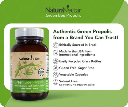 NaturaNectar Green Bee Propolis Capsules - NSF Certified Brazilian Green Propolis, 90 Capsules