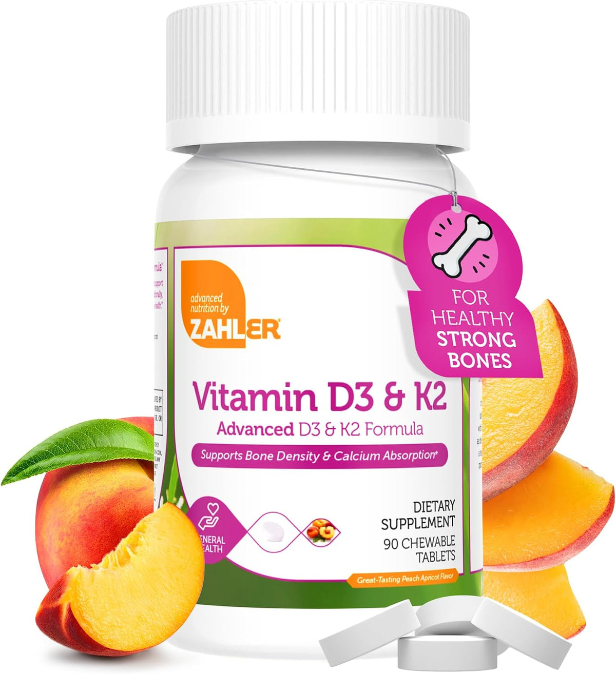 Zahler Vitamin D3 & K2 Chewable Supplement - 5000 IU D3, 120 mcg K2, 90 Chewable Tablets - görsel 1