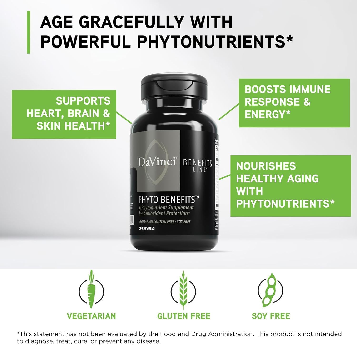 DAVINCI Labs Phyto Benefits - For Heart, Brain & Immune Health, GLP-1 Production & More with Curcumin, Quercetin, Green Tea & More - Vegetarian, Gluten-Free, Soya-Free - 60 Capsules - görsel 3