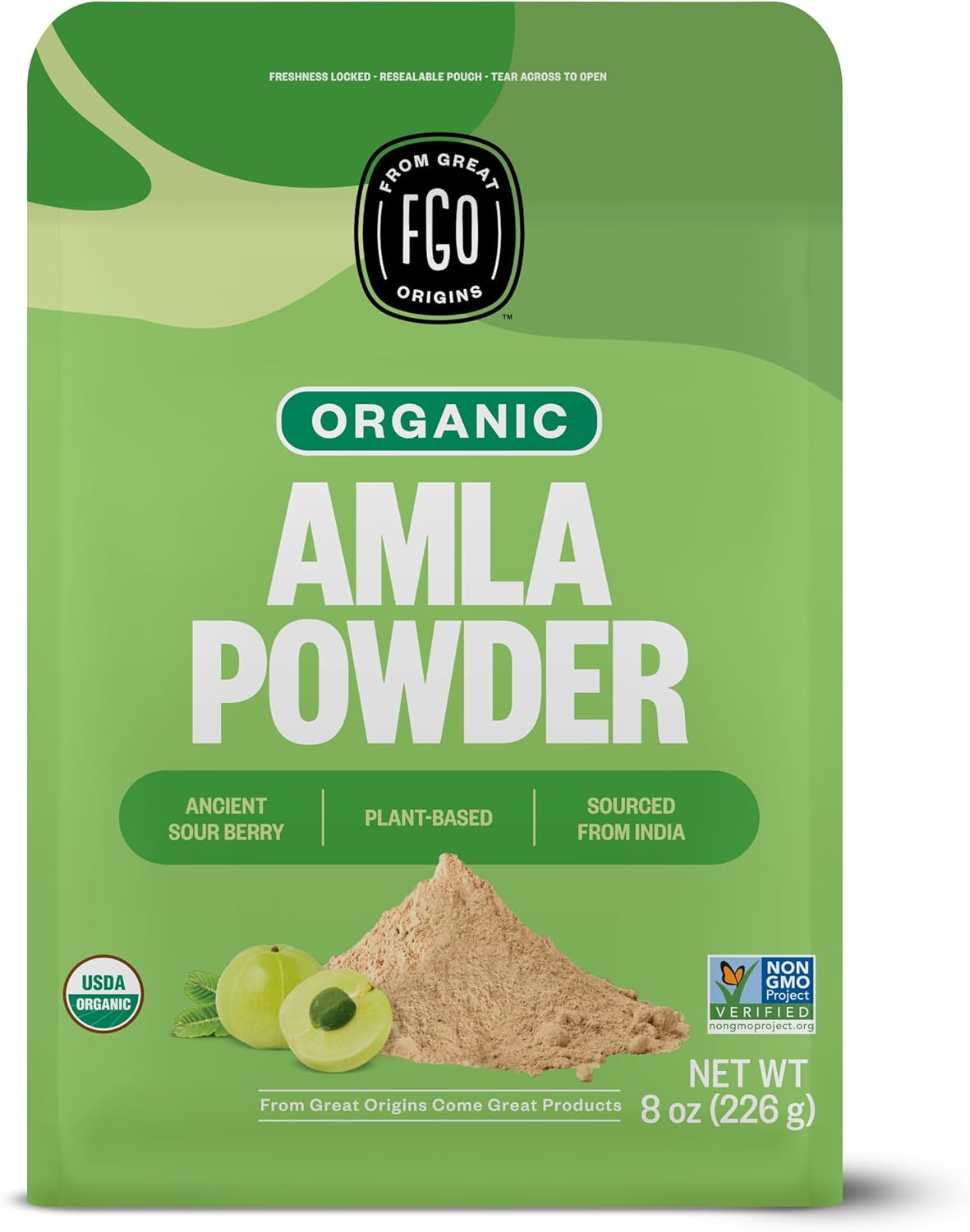 FGO Organic Amla Powder, 8oz – USDA Organic Indian Gooseberry (Amalaki), Non-GMO Natural Vitamin C - görsel 1