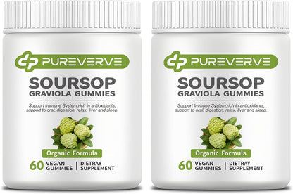 Soursop Graviola Gummies, Pureverve Max Strength with Sea Moss & Zinc – 120 Count (Pack of 2)
