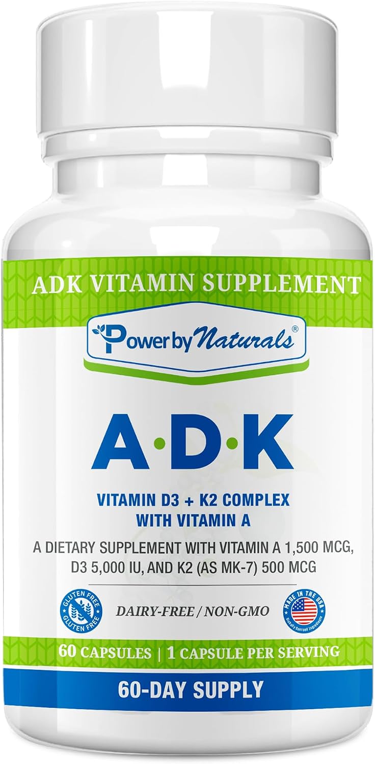Power By Naturals ADK Vitamin Supplement – Vitamins A, D3 & K2 MK-7 for Bone Health & Calcium Absorption – 120 Capsules (Pack of 2) - görsel 9