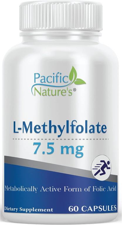 Pacific Nature's L-Methylfolate 7.5mg (60 Capsules) – Natural Active Folate for Overall Health Support, Gluten-free, Non-GMO
