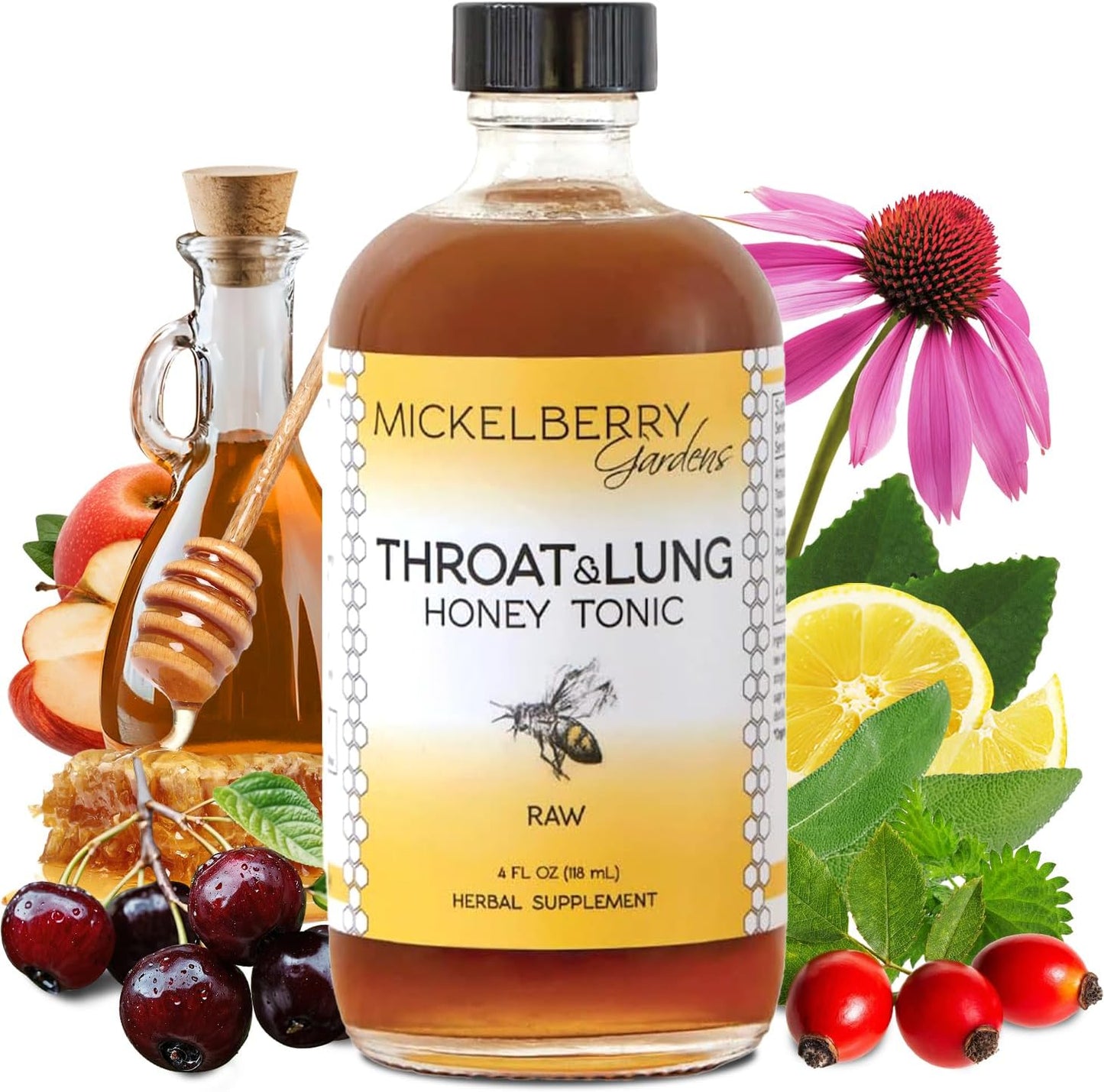 Mickelberry Gardens Throat & Lung Honey Tonic – Sore Throat Relief, Immune Support & Cough Calming for Adults & Children (118 ml per bottle, Pack of 2) - görsel 7
