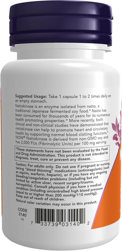 NOW Nattokinase 100 mg, 2,000 FU, 60 Vegan Capsules