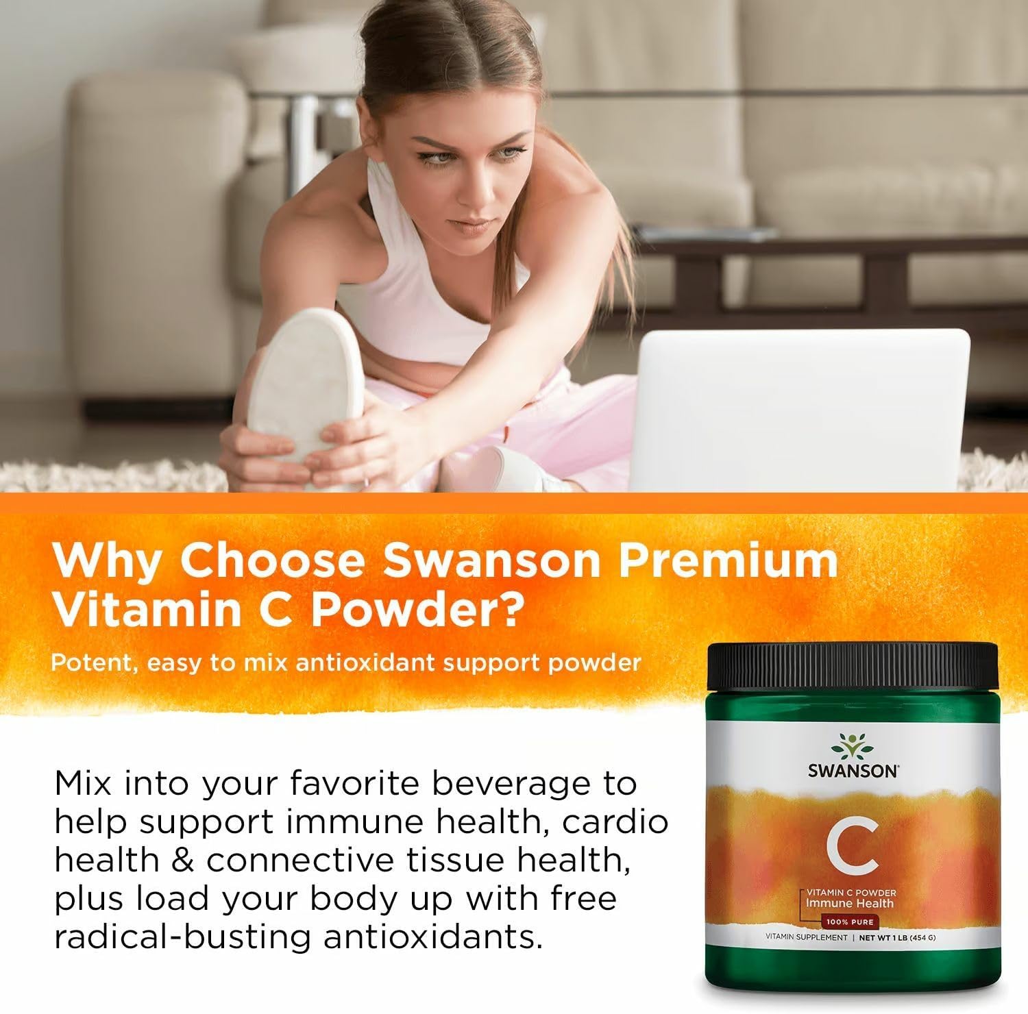 Swanson Vitamin C Powder 100% Pure Ascorbic Acid, for Normal Immune Function, Skin Health, and Antioxidant Protection, 1000 mg per Serving, 1 lb (454 g) 3-Pack - görsel 5
