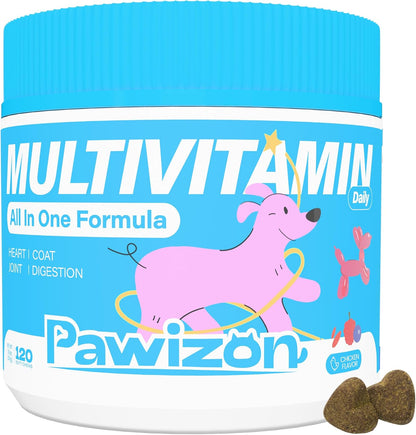 PAWIZON All-in-One Dog Multivitamin with Superfood Berries, Probiotics, Glucosamine and Omega-3 - 120 Chews