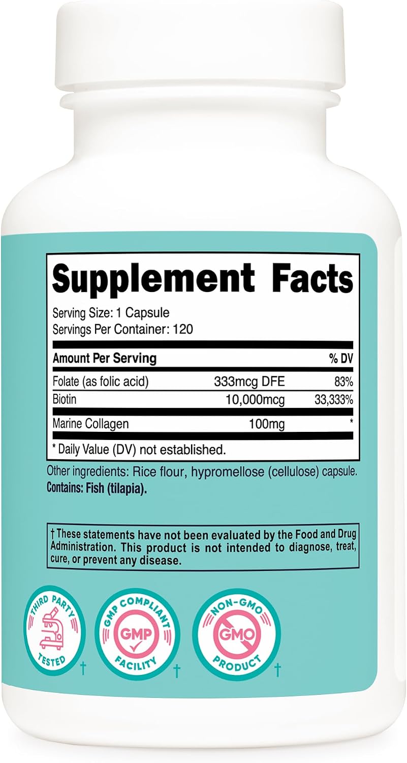 Nutricost Biotin 10,000mcg with Folate and Collagen - 120 Capsules - görsel 5