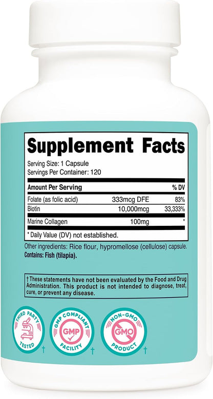 Nutricost Biotin 10,000mcg with Folate and Collagen - 120 Capsules