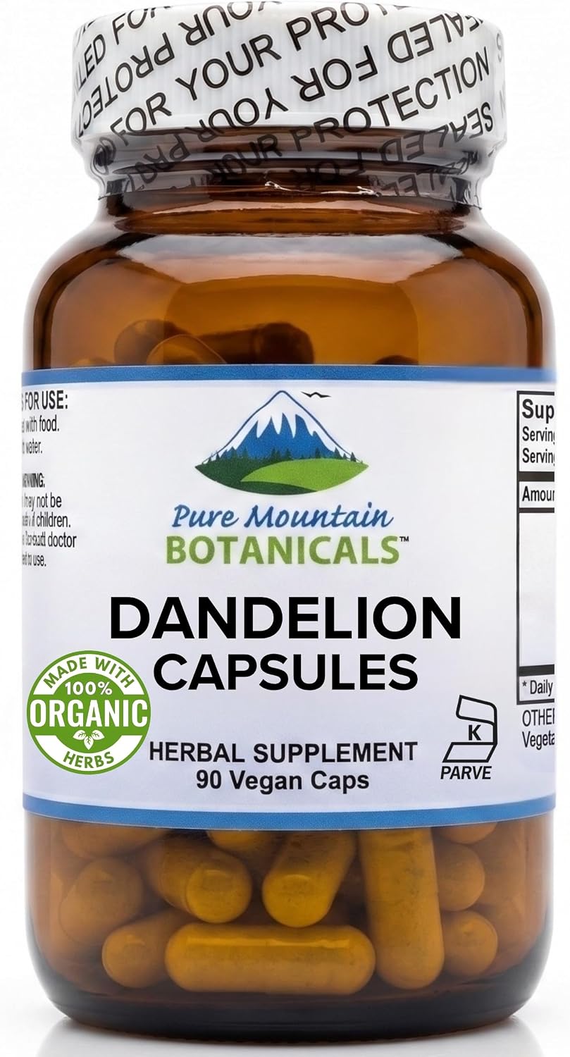 Pure Mountain Botanicals Dandelion Root Capsules – Organic 450mg, 90 Count - görsel 1