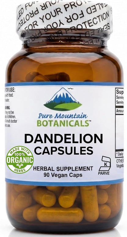 Pure Mountain Botanicals Dandelion Root Capsules – Organic 450mg, 90 Count