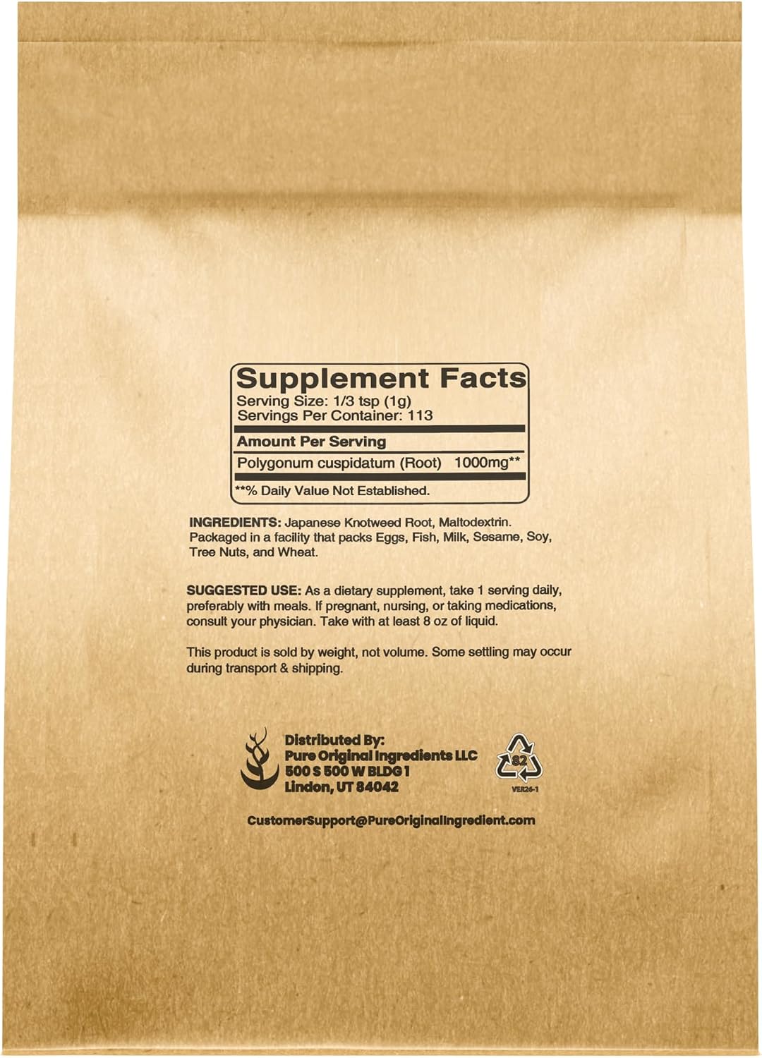 Pure Original Ingredients Japanese Knotweed (4oz) Hu Zhang, Traditional Supplement, Gluten-Free - görsel 2
