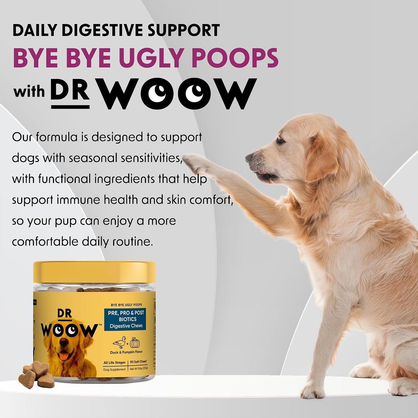 DR WOOW Probiotics for Dogs Soft Chews – Duck & Pumpkin Flavour (90 Count) - görsel 9