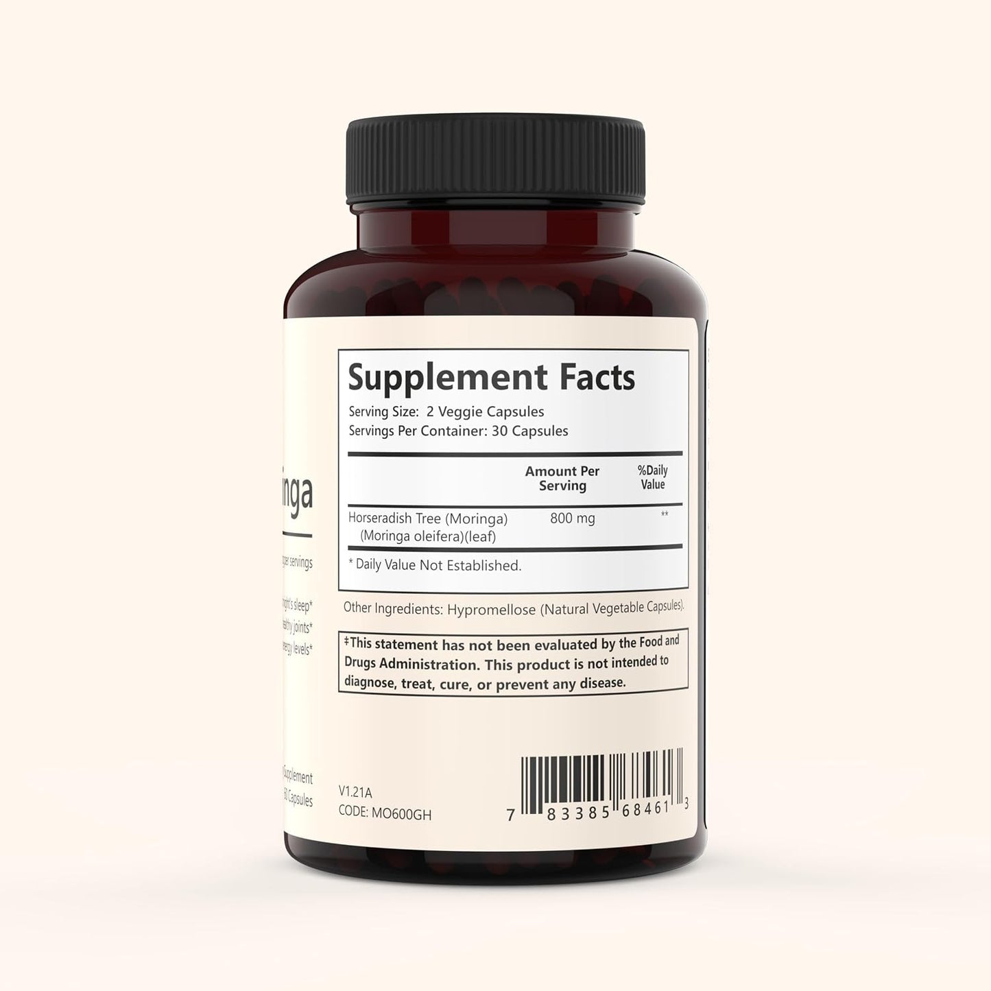 Natural Moringa Leaf Powder Capsules - 800mg, Vegan, Non-GM, 3rd-Party Tested, Gluten-free, 60 Capsules - görsel 2