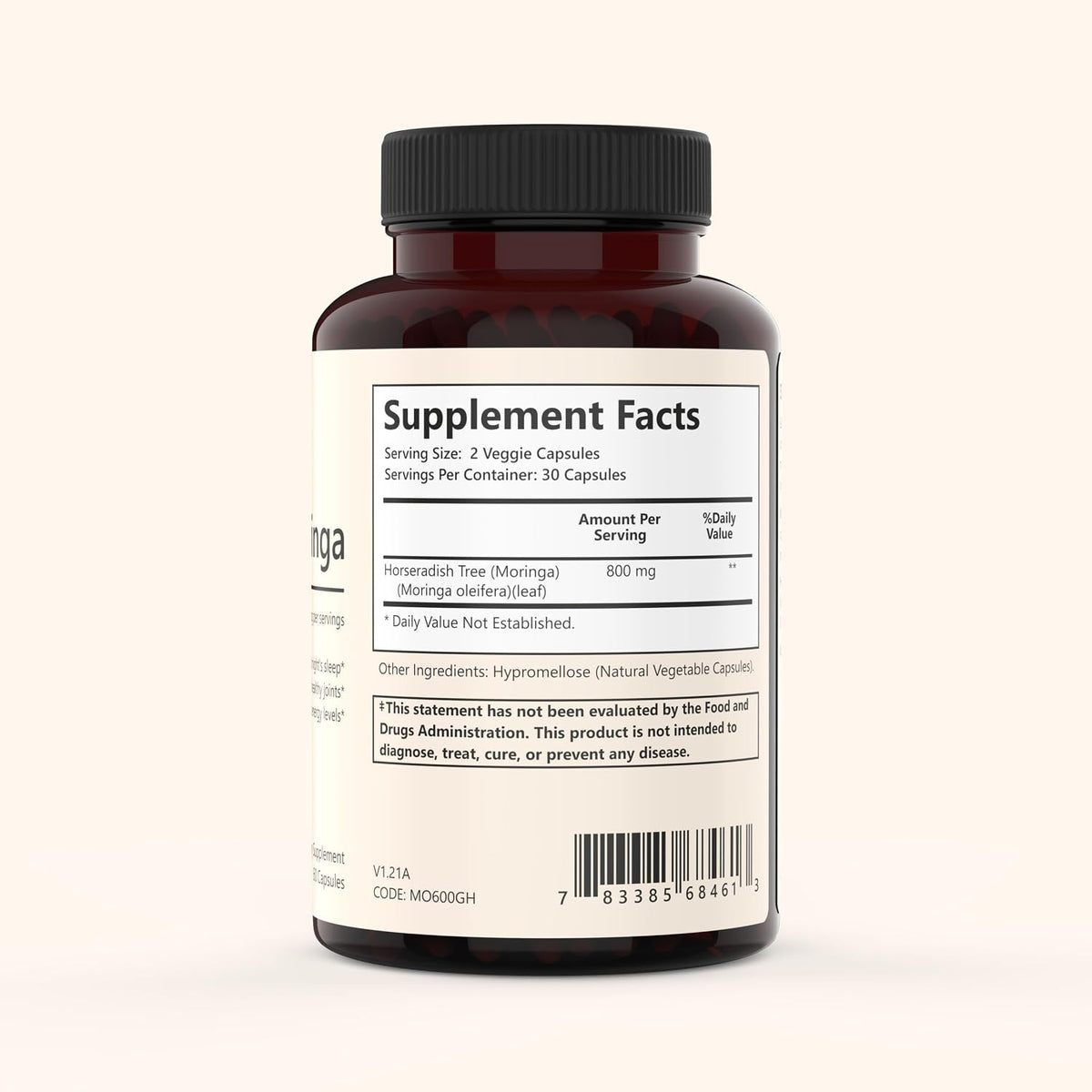 Natural Moringa Leaf Powder Capsules - 800mg, Vegan, Non-GM, 3rd-Party Tested, Gluten-free, 60 Capsules - görsel 2