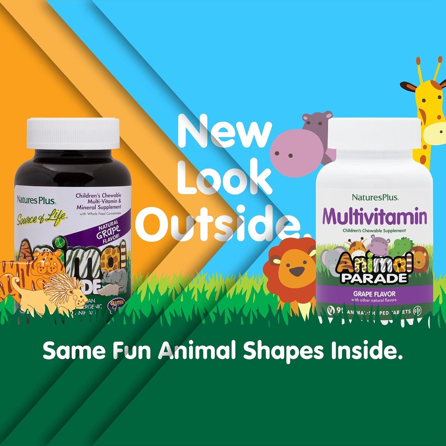 NaturesPlus Animal Parade Children's Chewable Multivitamin, Grape, 90 Tablets - görsel 2