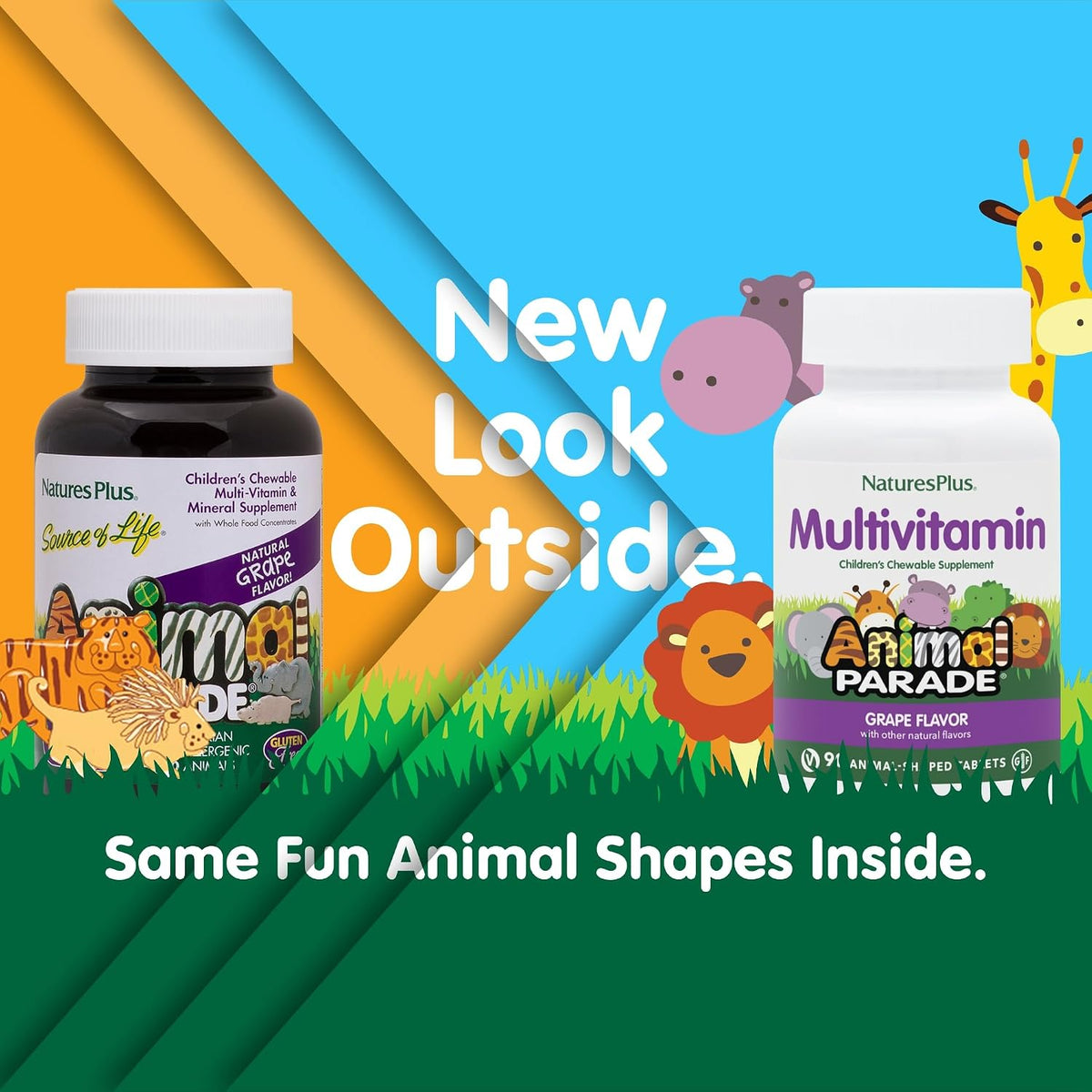 NaturesPlus Animal Parade Children's Chewable Multivitamin, Grape, 90 Tablets - görsel 2