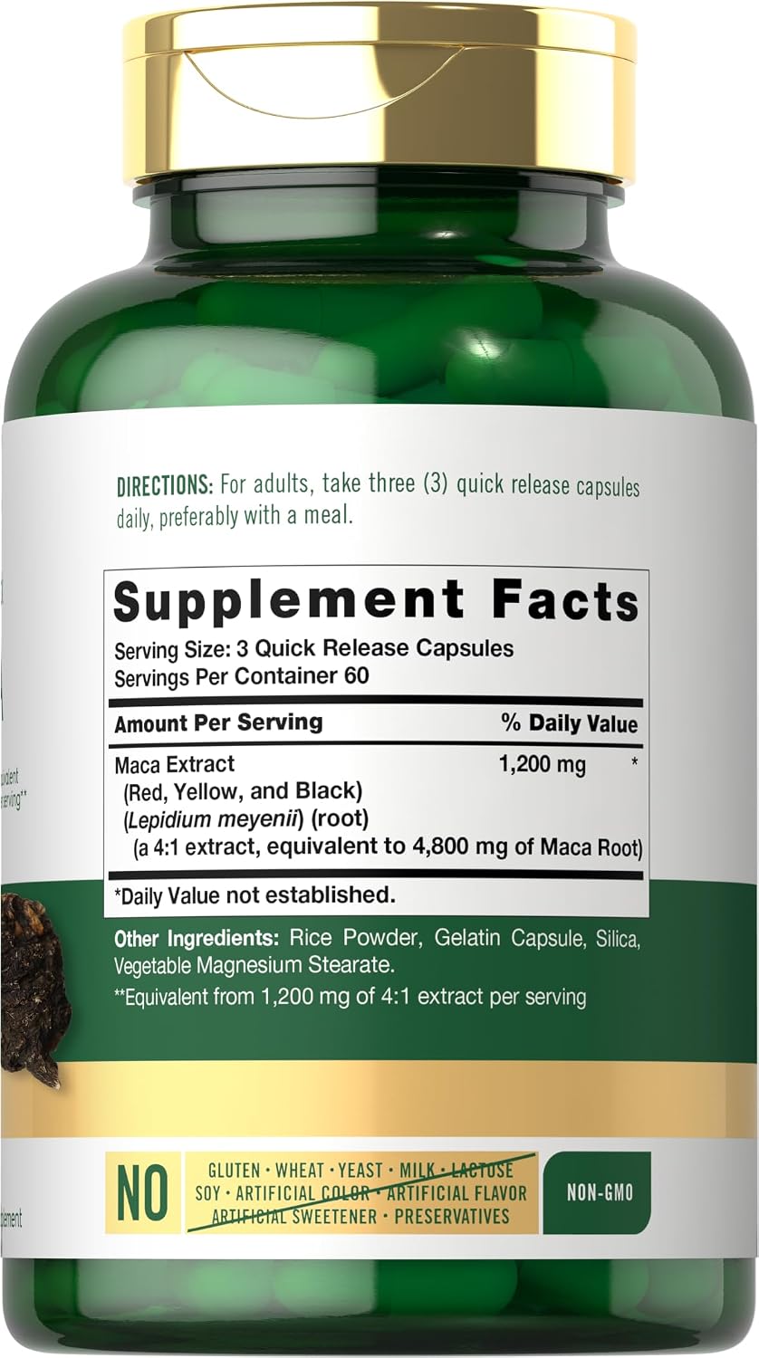 Carlyle Maca Root Capsules - 180 Capsules, High Potency Extract, Non-GMO & Gluten-free Supplement - görsel 2