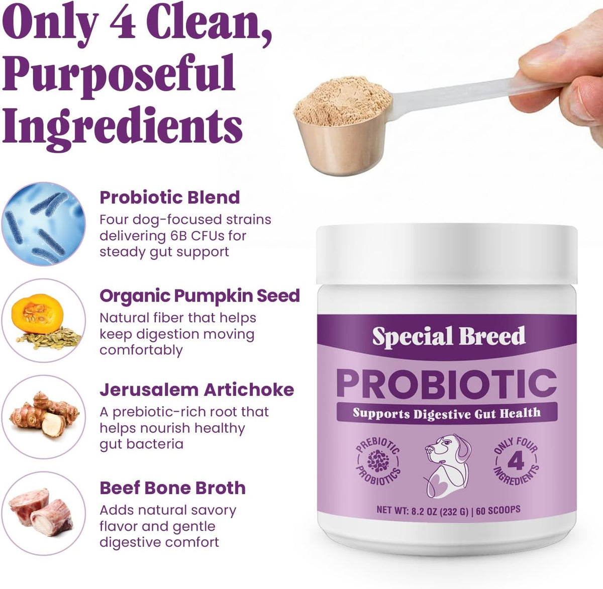 Probiotics for Dogs – Dog Probiotics Powder for Digestive Health, Gut Support & Immune Boost – Premium Blend with Prebiotics & Digestive Enzymes – High Potency – 60 Scoops - görsel 4