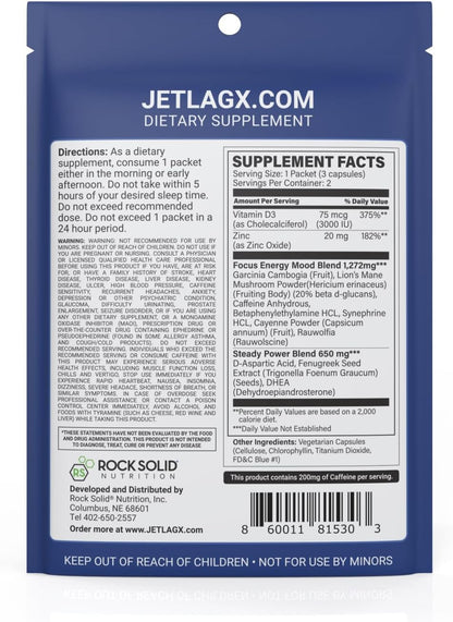 ROCK SOLID JETLAG X - Dietary Supplement for Jet Lag Relief, Energy and Focus