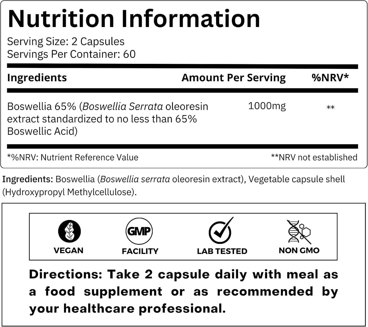 Boswellia Serrata Extract Supplement 500mg - Healthy Joint Support, Muscle Relief Support - 65% Boswellic Acids - Extracted – Image 2