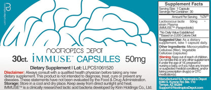 Nootropics Depot Immuse Capsules - 50mg - 30 Capsules - Lactococcus lactis strain plasma paraprobiotic