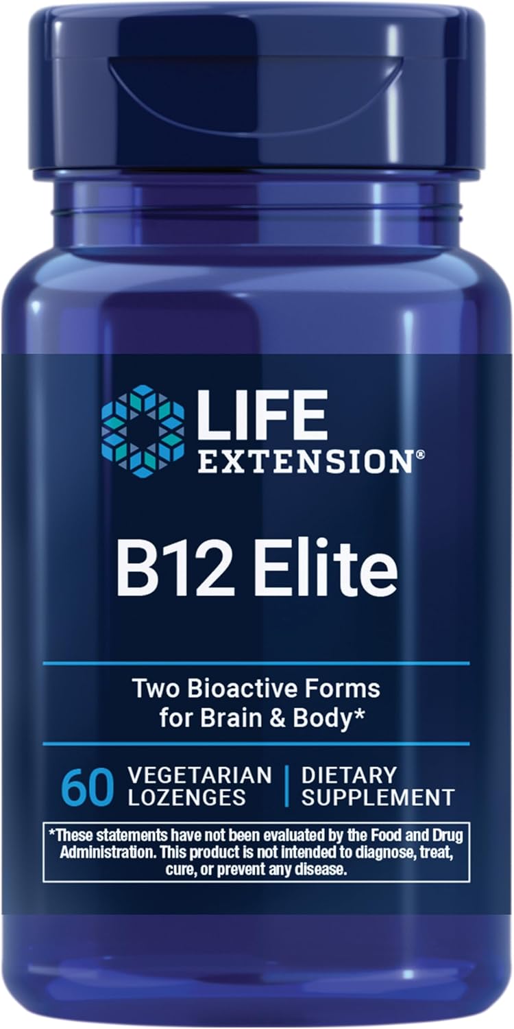 Life Extension B12 Elite - Adenosylcobalamin & Methylcobalamin Lozenges for Brain Health and Energy Metabolism, 60 Count - görsel 1