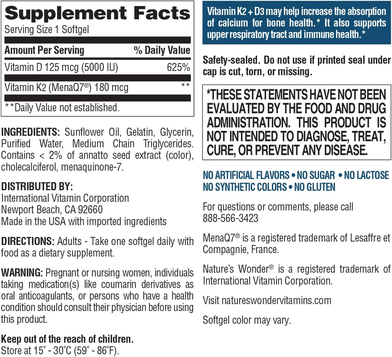 Nature's Wonder Vitamin K2 + D3 with MenaQ7 for Cardiovascular, Brain, Bone and Muscle Health, 120 Soft gel capsules, 120 Day Supply - görsel 9