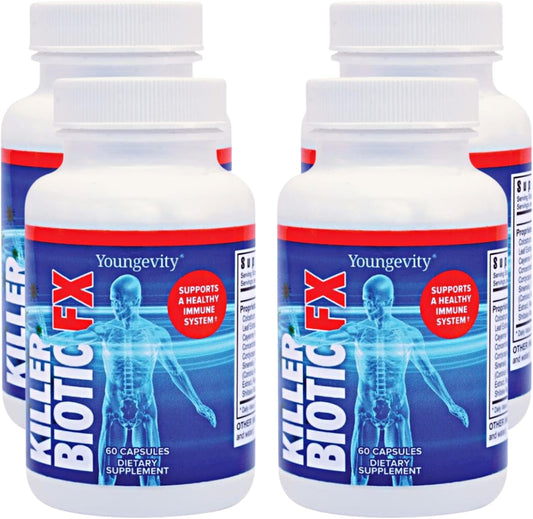 Youngevity Killer Biotic FX - Immune System Support with Bee Propolis, Mushrooms & Colostrum (Pack of 4)