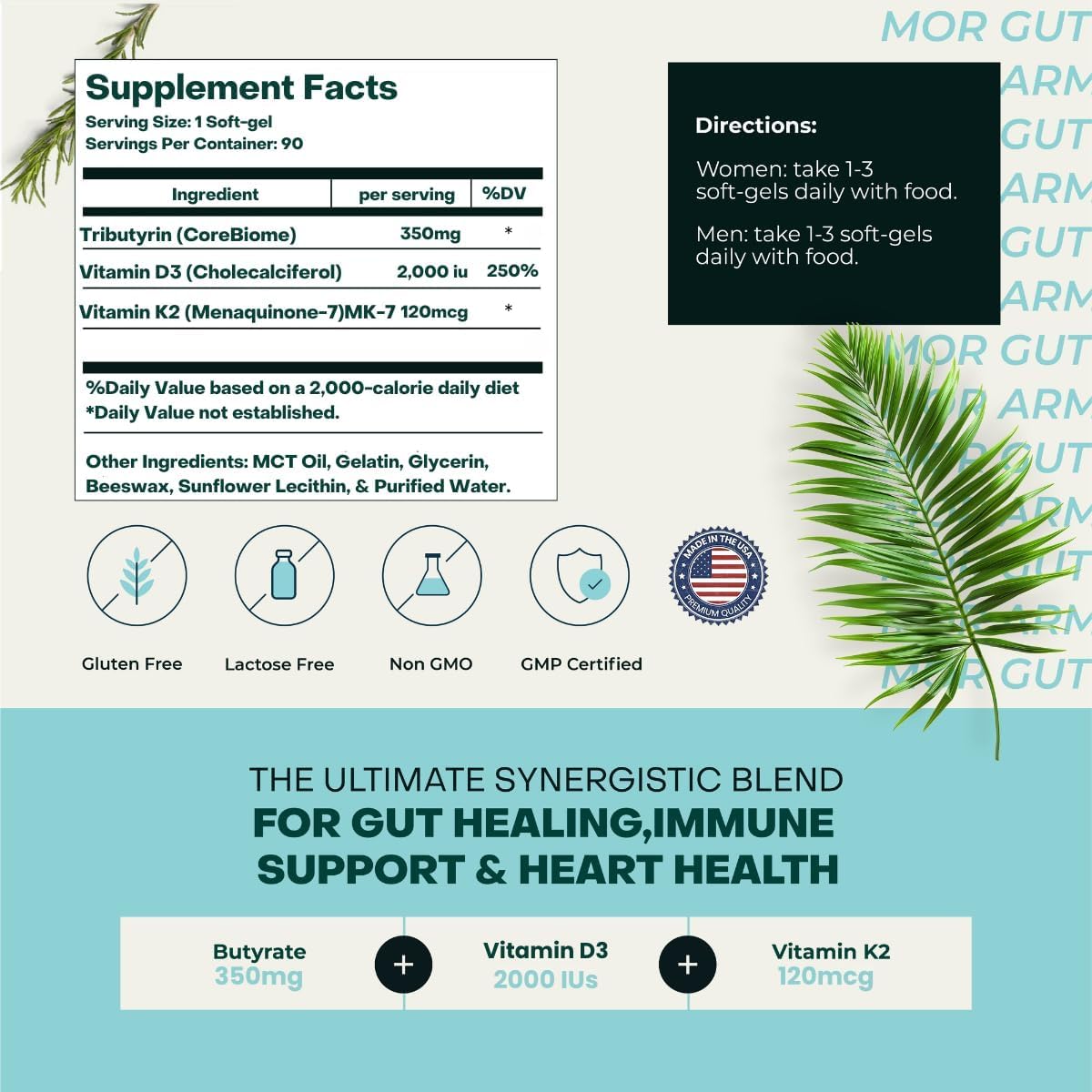 Gut Armour Gut & Heart Health + Immune Support | Pure Butyrate, Vitamin D3, K2 | 30 Soft gel capsules - görsel 5