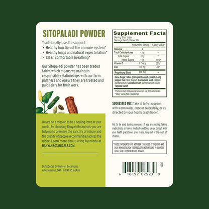 Banyan Botanicals Sitopaladi Powder – Organic Ayurvedic Supplement for Lung Health – 85 g – Sustainably Sourced Non-GMO Vegan