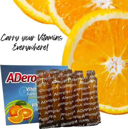 Aderogripa Immune Support Vitamins C, A & D Liquid Supplement, Natural Orange Flavour, 10 x 10ml Ampoules