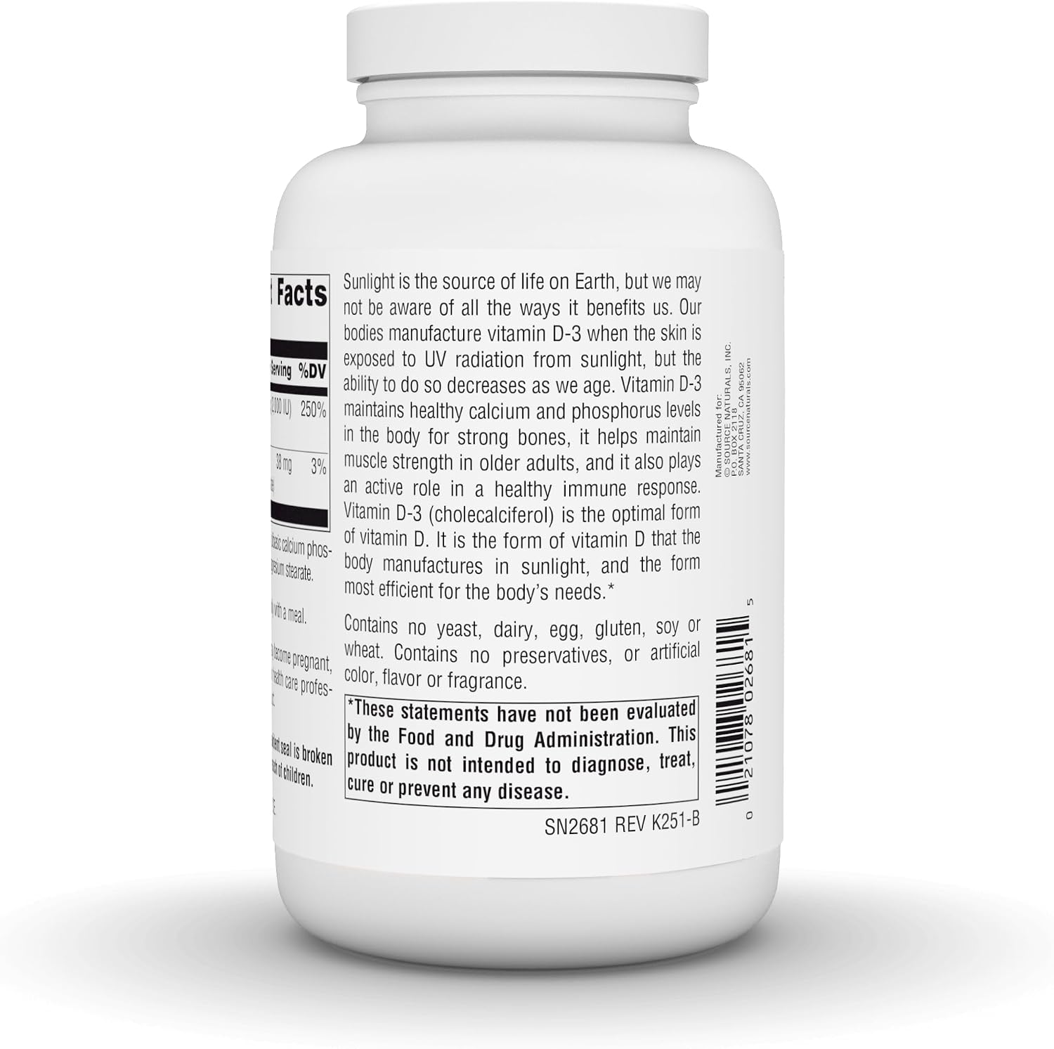 Source Naturals Vitamin D-3, Bioactive Form for Bone and Immune Health, 50 mcg (2000 IU) - 400 Capsules - görsel 4