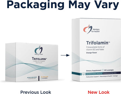 Designs for Health Trifolamin B12 + Folate Lozenges - 3000mcg B12 (Three Forms) + MTHF Methylfolate - Orange Flavour, 60 Lozenges