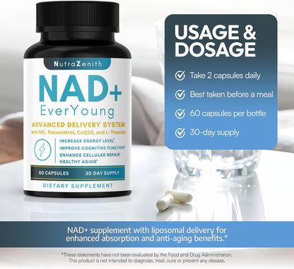 NAD+ Supplement with Nicotinamide Riboside, CoQ10 and Resveratrol – 60 Capsules
