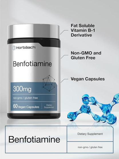 Horbaach Benfotiamine 300mg - 60 Capsules | Vitamin B1 (Thiamine) Food Supplement