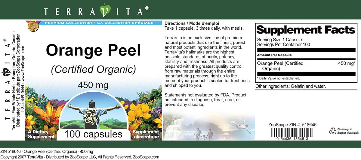 Certified Organic Orange Peel – 450 mg (100 Capsules) - görsel 3