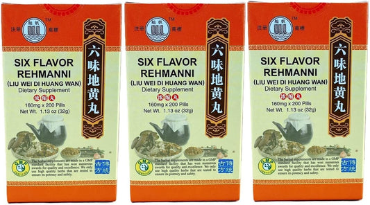 Six Flavour Rehmanni, Liu Wei Di Huang Wan Extra Concentrated (200 Pills) - 3 Bottles