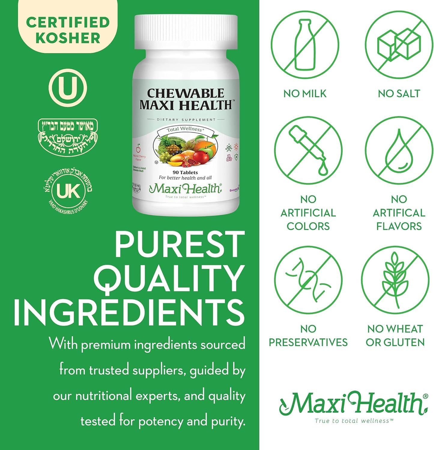 Maxi Health Chewable Multivitamin with Iron - Cherry Flavour - 90 Tablets - görsel 5