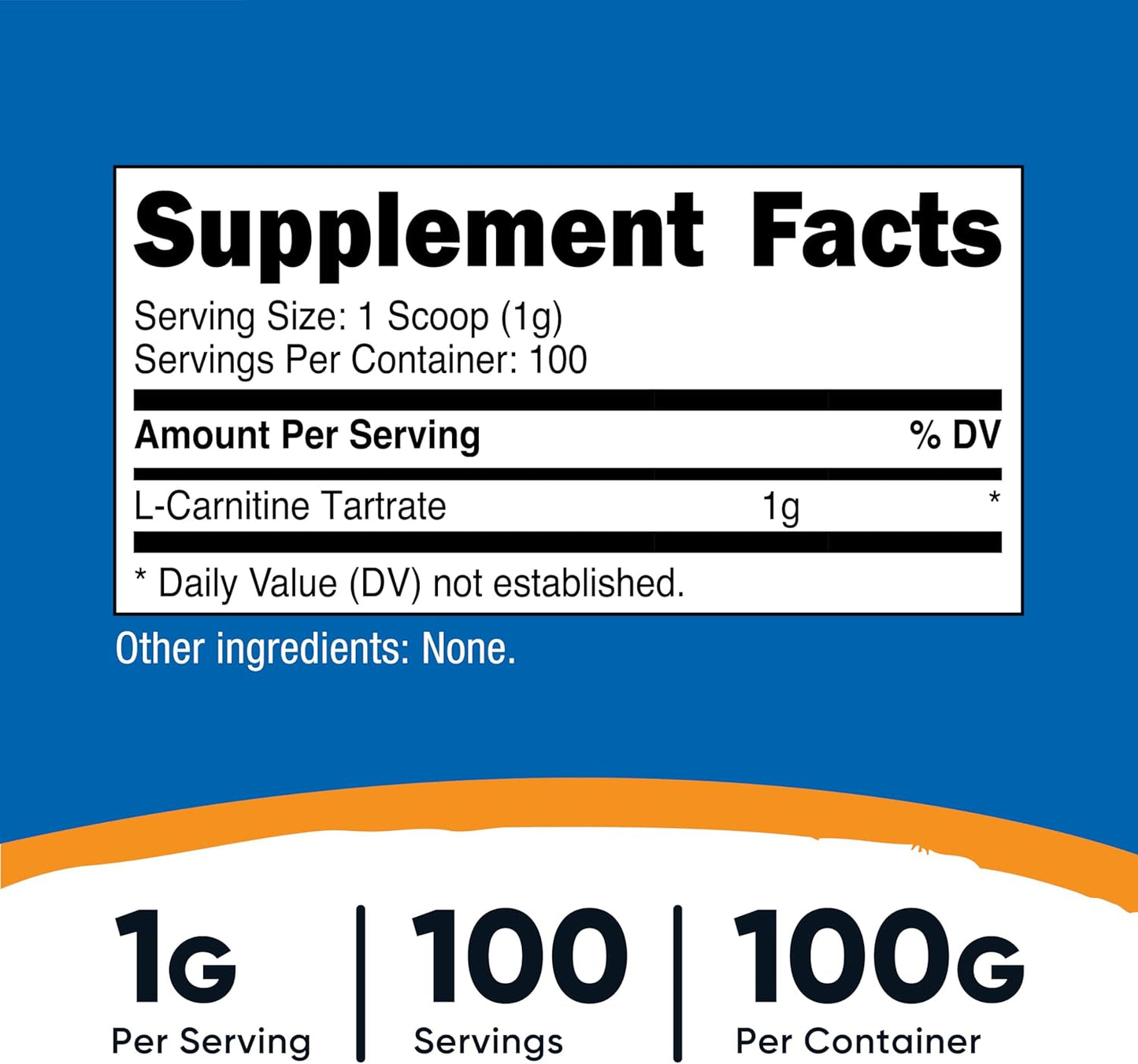 Nutricost L-Carnitine Tartrate Powder (100 g) – 1 Gram per Serving, 100 Servings - görsel 2