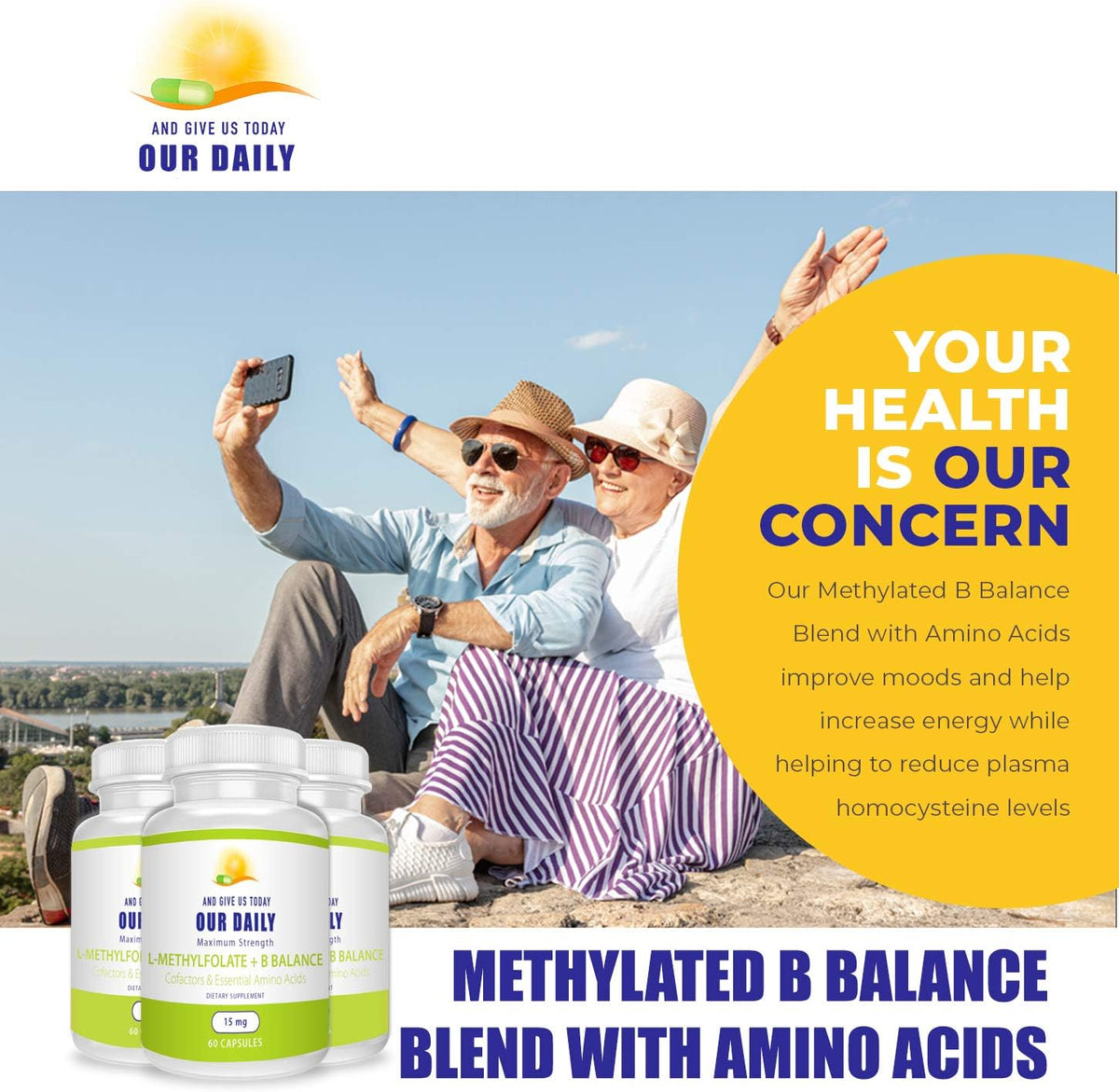 Our Daily Vites L-Methylfolate 15 mg B Complex Balance – Methylated B12, B9, B6, B2 with Glycine, 60 Capsules - görsel 3